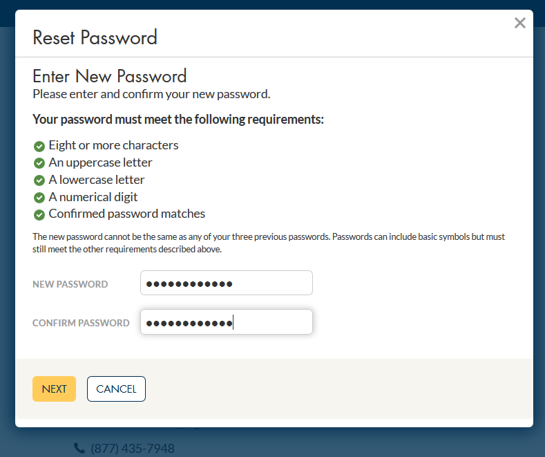 Create new password